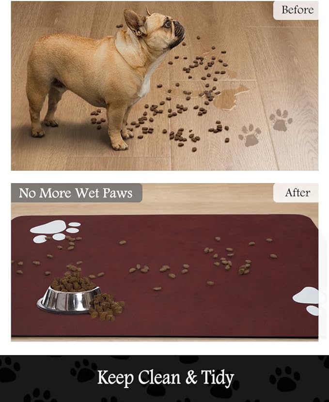 Pet Feeding Mat-Absorbent Dog Mat for Food and Water Bowl-No Stains Quick Dry Water Dispenser Mat-Dog Accessories Pet Supplies-Bowl for Messy Drinkers(RED,16"x24"