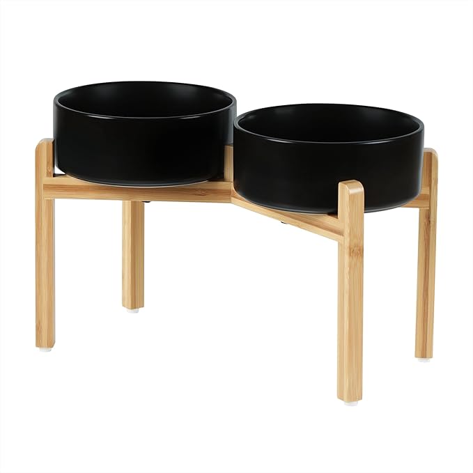 Ceramic Raised Double Bowls Set with Stand, Food & Water Bowls for Large Breed Dogs, Weighted Dog Dishes, Pet Bowl(8.2&