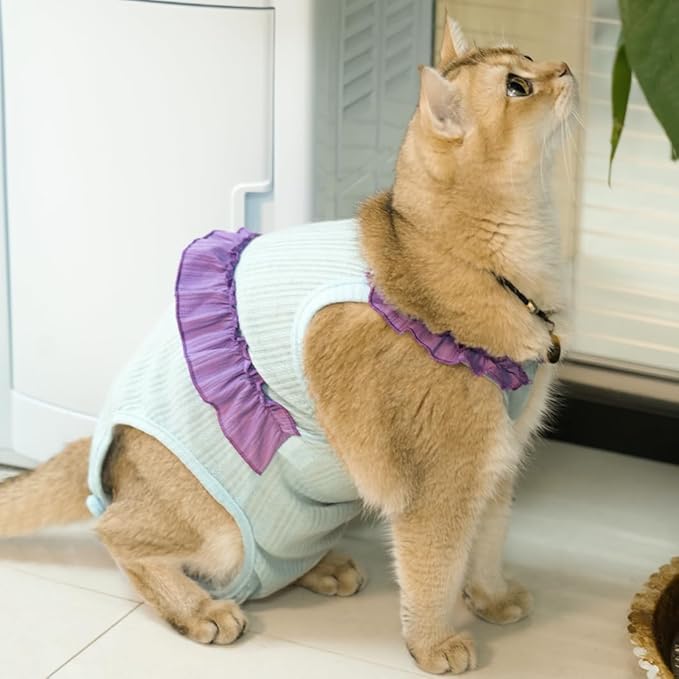 Cat Recovery Suit,Kitten Onesie After Surgery,E-Collar Alternative for Abdominal Wound and Skin Diseases,Soft Breathable Bodysuit After Spay(Blue-XL)