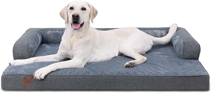 KSIIA Orthopedic Dog Bed for Extra Large Dog,Washable Pet Sofa with U-Shaped Bolster Removable Waterproof Cover Non-Slip Bottom and Egg-Crate Orthopedic Foam Pet Couch Bed, 53 x 36 Inch, Dark Gray