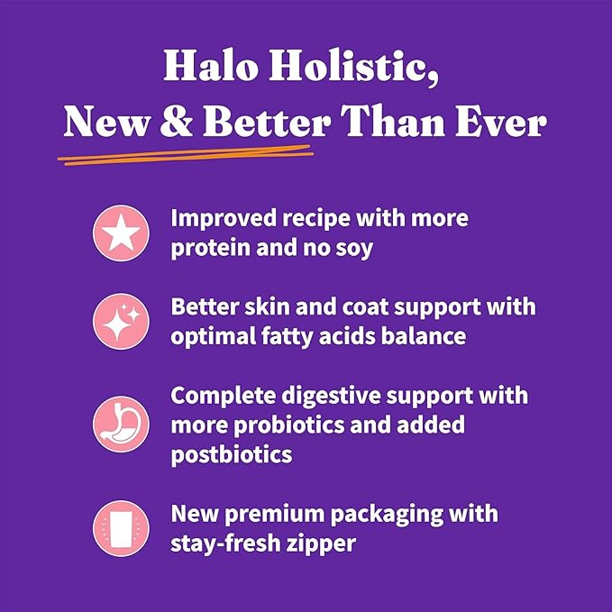 Halo Holistic Cat Food Wild Caught Salmon & Whitefish Formula, Grain Free Dry Cat Food, For Healthy Weight Support, Kibble for Indoor Cats, 10 lb Bag