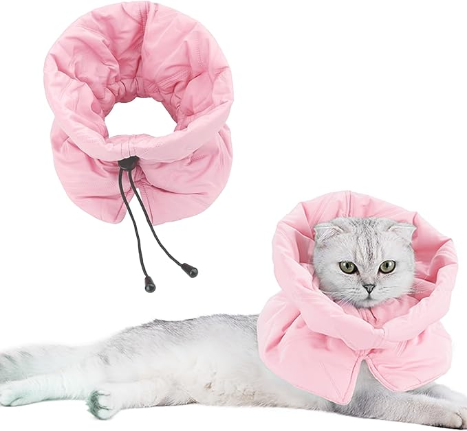 Cat Recovery Collar, Soft Adjustable Cone for Cats and Kittens, Lightweight Waterproof Elizabethan Collar for After-Surgery Care, Prevent Licking and Scratching, Neck Protector for Pets(Pink,M)