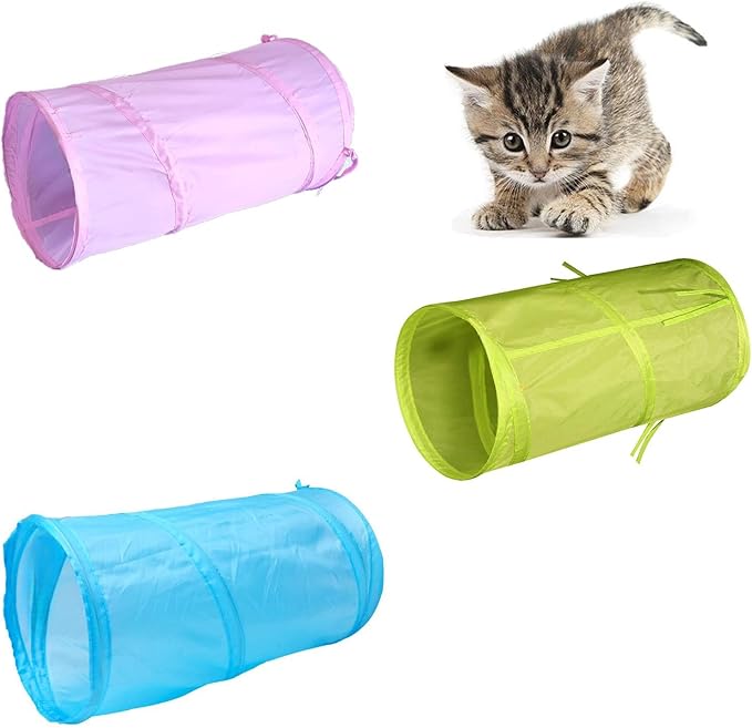 iCAGY Foldable Spiral Cat Tunnel - Indoor Toy for Small Cats, Kittens, and Rabbits - Tube for Interactive Play and Outdoor Fun - Pet Toy 20" 3 Pcs (Light Pink, Light Green, Sky Blue)