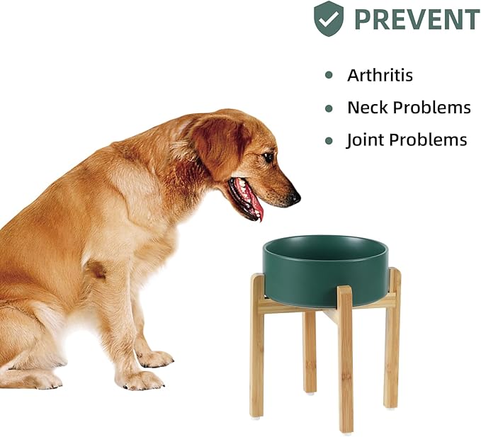 Ceramic Raised Dog Bowl Set, Elevated Dog Bowl with Stand, Food and Water Bowl for Large Breed Dogs, Weighted Dog Dishes, Pet Bowl(8.2&