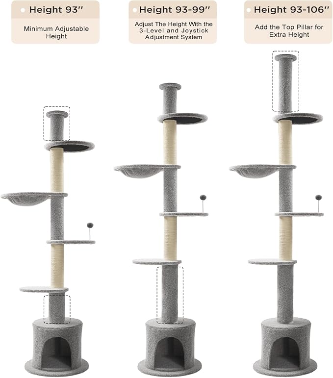 Made4Pets Floor to Ceiling Cat Tree 93-106&