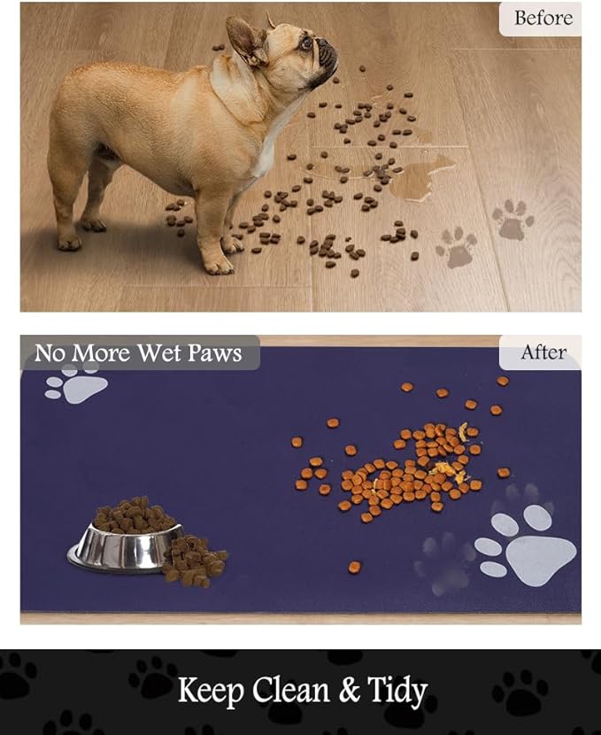 Pet Feeding Mat-Absorbent Dog Mat for Food and Water Bowl-No Stains Quick Dry Water Dispenser Mat-Dog Accessories Pet Supplies-Bowl for Messy Drinkers(Navy,17"x28"