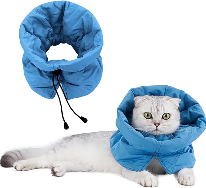 Cat Recovery Collar, Soft Adjustable Cone for Cats and Kittens, Lightweight Waterproof Elizabethan Collar for After-Surgery Care, Prevent Licking and Scratching, Neck Protector for Pets(Lake Blue,S)