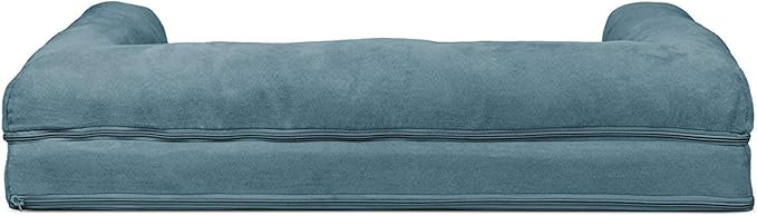 Furhaven Cooling Gel Dog Bed for Large/Medium Dogs w/ Removable Bolsters & Washable Cover, For Dogs Up to 55 lbs - Plush & Suede Sofa, Large