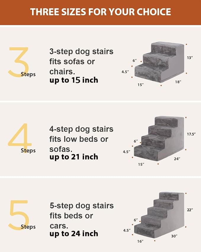 Dog Stairs for Small Dogs,17.5" 4-Step Pet Stairs for High Beds and Couches,Dog Steps with Non-Slip Bottom and High-Density Foam Indoor Outdoor,Grey