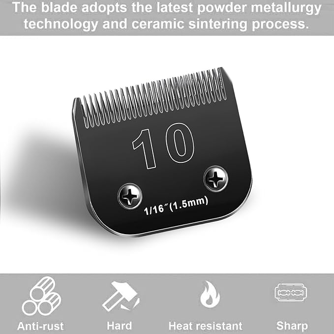 10 Blades Dog Grooming Blades Compatible with Andis/Oster A5/Wahl KM-10 Series Dog Clippers,Detachable Clipper Replacement Blade,Black,Size 10 Blade 1/16" (10