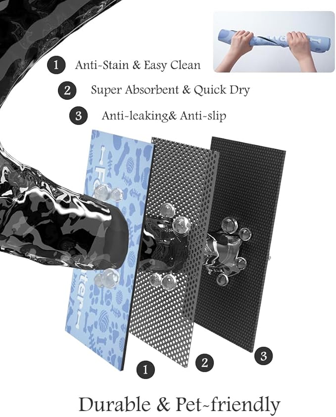Pet Feeding Mat-Absorbent Dog Mat for Food and Water Bowl-No Stains Quick Dry Water Dispenser Mat-Dog Accessories Pet Supplies-Bowl for Messy Drinkers(Bone,16"x24"