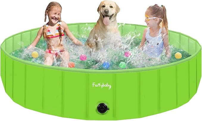 Furrybaby Dog Pool, Foldable Dog Pools for Large Dogs Portable Kiddie Pool Pet Doggie Wading Swimming (Green 63&