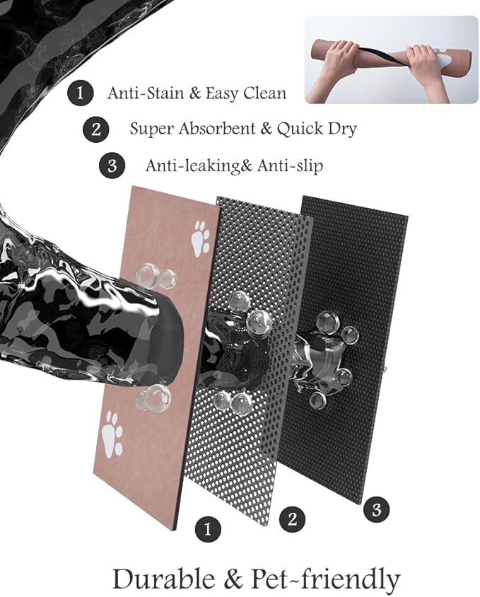Pet Feeding Mat-Absorbent Dog Mat for Food and Water Bowl-No Stains Quick Dry Water Dispenser Mat-Dog Accessories Pet Supplies-Bowl for Messy Drinkers(Dusty Pink,23"x34"
