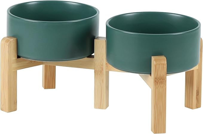 Ceramic Raised Double Bowls Set with Stand, 2 Heights Elevated, Food & Water Bowls for Small Breed Dogs, Weighted Dog Dishes, Pet Bowl(6.1&