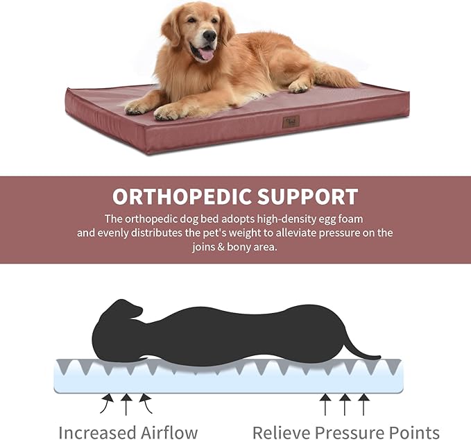 Outdoor Large Dog Bed, Waterproof Dog Bed for Large Dogs, Egg Crate Foam Pet Bed with Removable Washable Oxford Cooling Cover, Pink