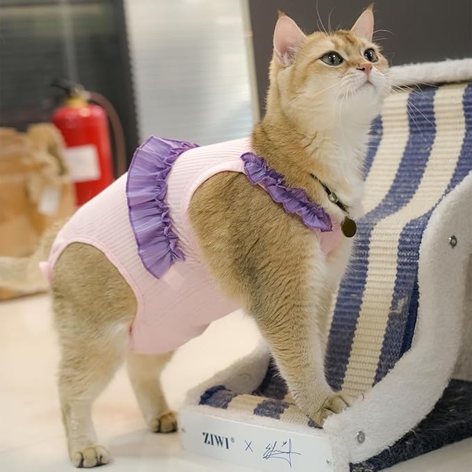 Cat Recovery Suit,Kitten Onesie After Surgery,E-Collar Alternative for Abdominal Wound and Skin Diseases,Soft Breathable Bodysuit After Spay(Pink-l)