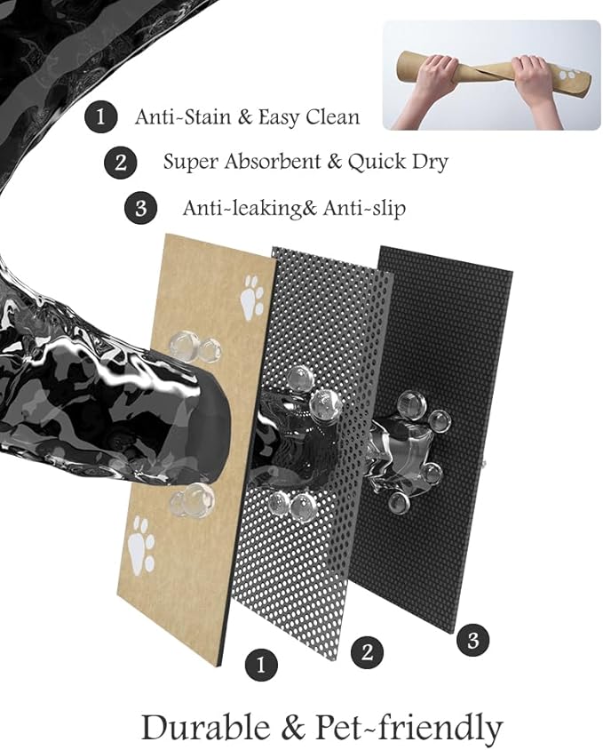 Pet Feeding Mat-Absorbent Dog Mat for Food and Water Bowl-No Stains Quick Dry Water Dispenser Mat-Dog Accessories Pet Supplies-Bowl for Messy Drinkers(Beige,12"x19"