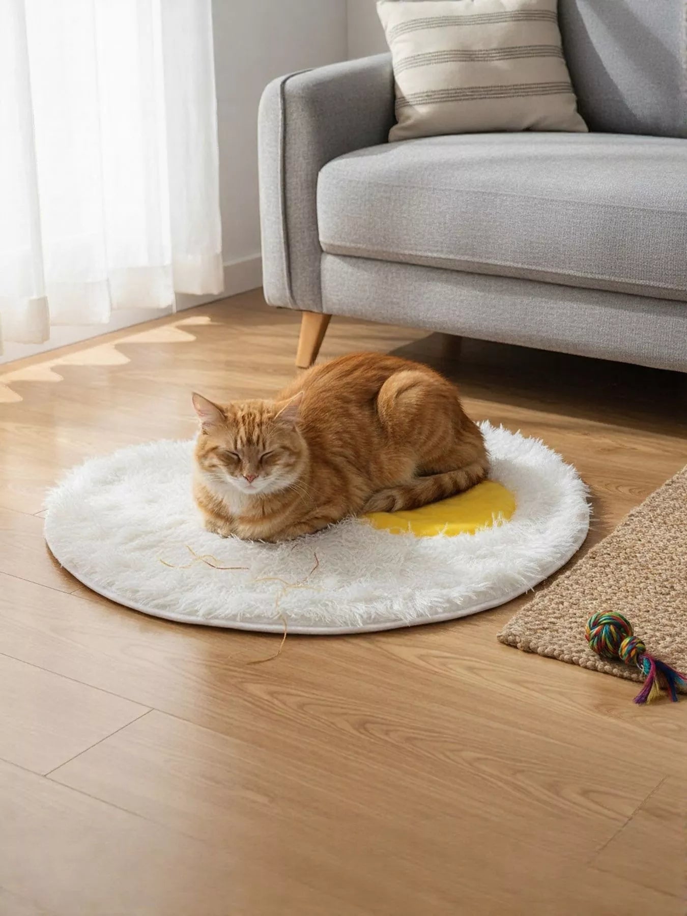 Fried Egg Design Plush Pet Mat