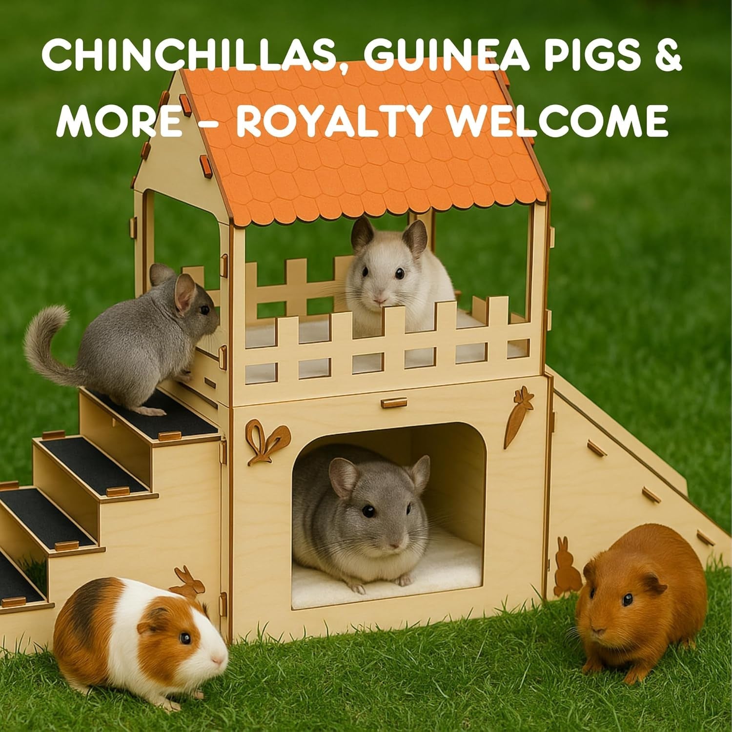 Rabbit Hideout House Wooden Bunny Castle for Small Pets Indoor Cage