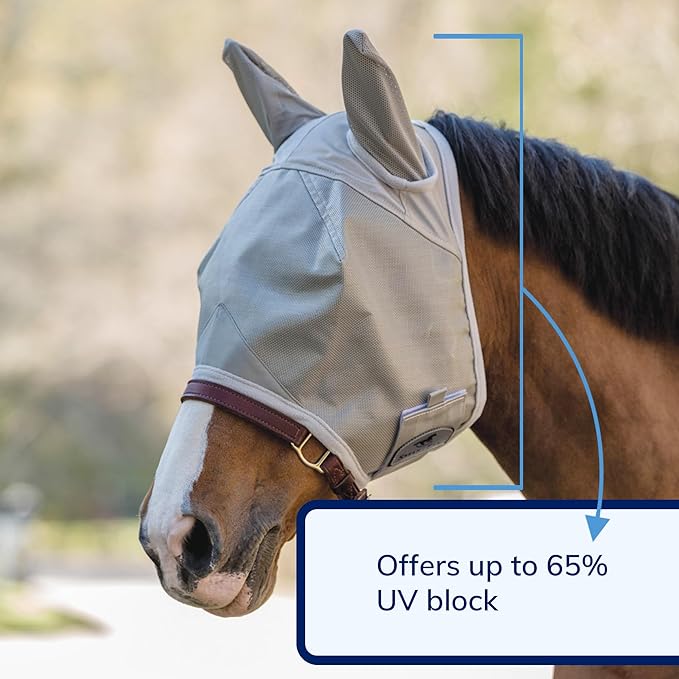 SmartEquine Fly Mask with UV Protection, Ears, and Mesh | Wide Secure Closure | UV Fly Mask for Horses (Cob)