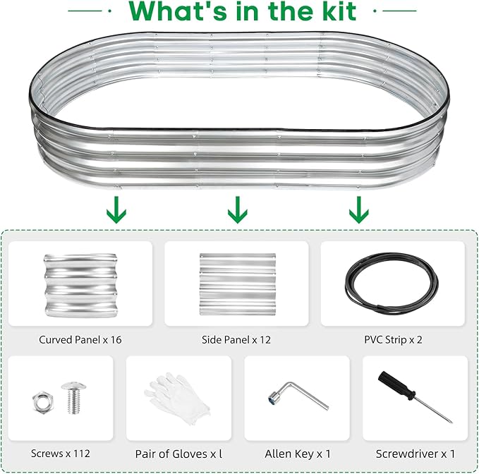 JERIA 2 Pcs 6×3×1ft Oval Raised Garden Bed,Galvanized Raised Garden Bed Kit Outdoor Metal Gardening Planter Box for Vegetable, Fruits, Flower,Herbs