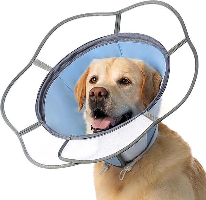 Soft Dog Cone Collar After Surgery Recovery,Adjustable E-Collar with Removable Shield,Lightweight,Breathable Anti-Licking Protective Cone for Large,Medium,Small Pets (Blue, XL (Neck:17&