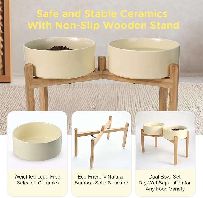 SPUNKYJUNKY Elevated Dog Bowls Ceramic, 8.3&