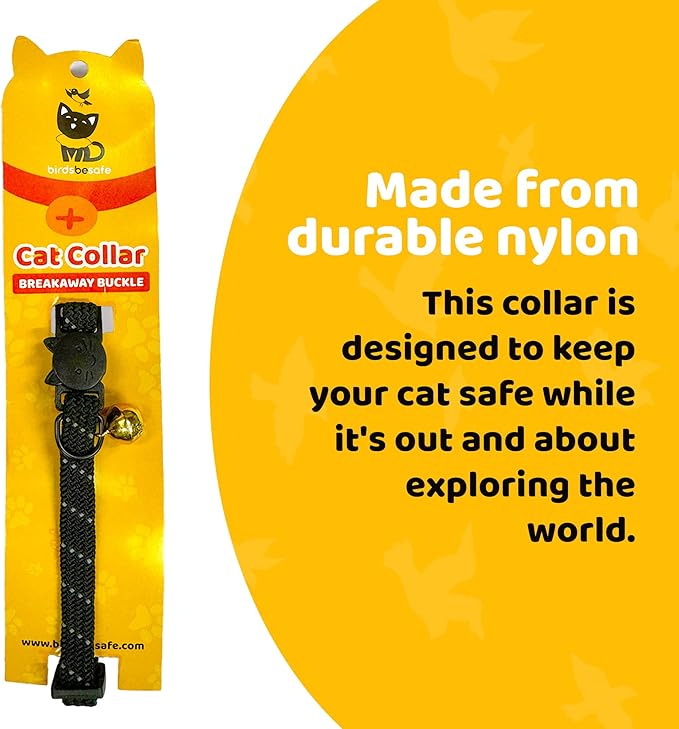 BirdsBeSafeĀ® Break Away Cat Collar with Bell, Reflective Thread for Night Visibility, Comfortable Elastic Stretch Cat Collar to Protect Cat from Getting Stuck in The Garden.