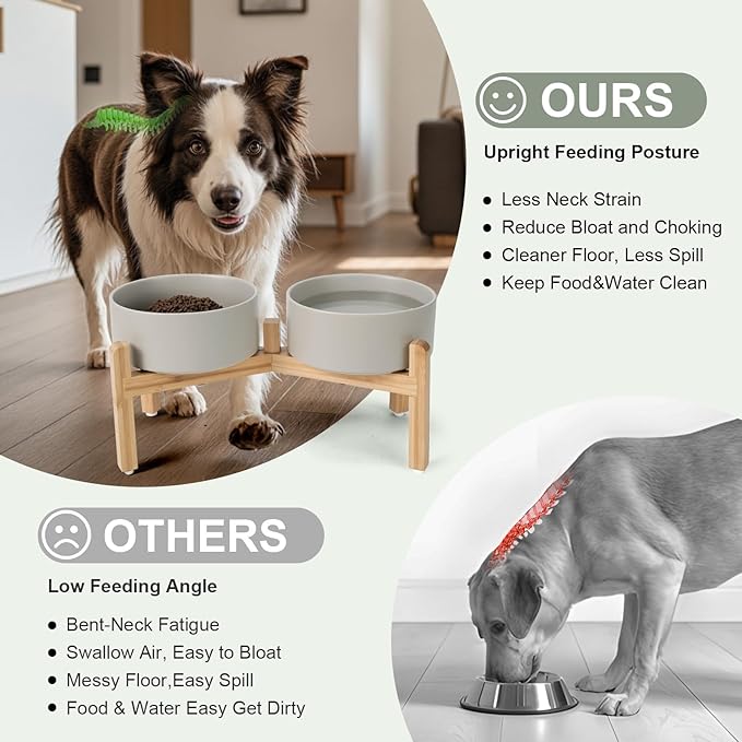 SPUNKYJUNKY Elevated Dog Bowls Ceramic, 7.3&