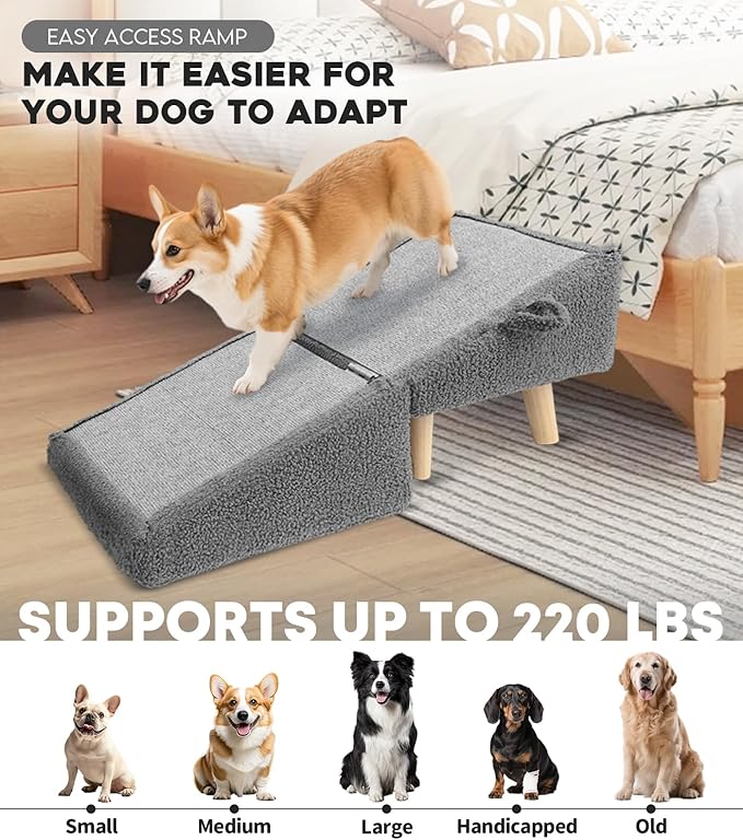 Dog Stairs for Small Dogs and Cats – 2-in-1 Dog Ramp for Bed and Couch, 16.5&