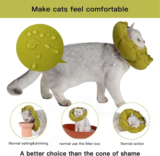 H HIDREAM Soft Cat Cone Collar, Cute Adjustable Cat Recovery Collar,Elizabethan e Collar That can Protect Head and Foot Wounds,Green Flower All-Season Style