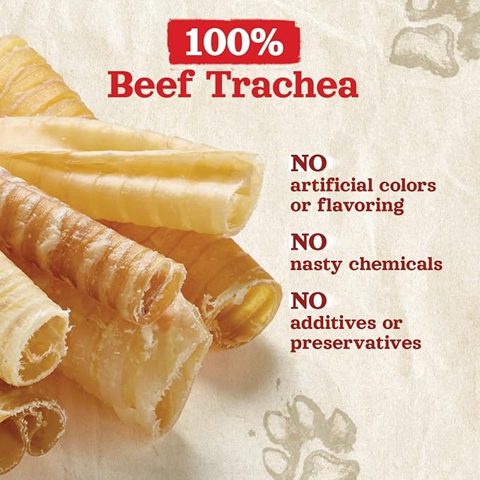 Natural Farm Beef Trachea (12 Inch, 8 Pack), 100% Beef Chews, Natural Glucosamine and Chondroitin for Joint & Hip Mobility, Bone Strength β Low Fat Crunchy & Crispy Treats for All Dogs