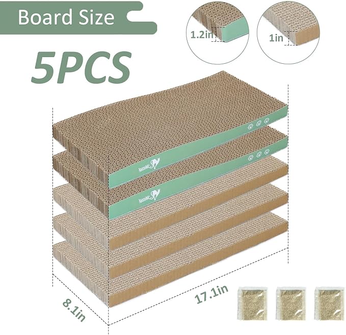 MECOOL Cat Scratching Board,5PC Cat Scratch Pad with Box,Reversible Corrugated Cat Scratcher Cardboard and Lounge Bed for Indoor Cats, Catnip