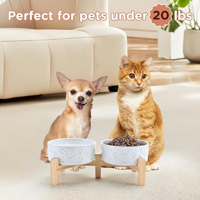 SPUNKYJUNKY Elevated Dog Bowls Ceramic, 5.1&