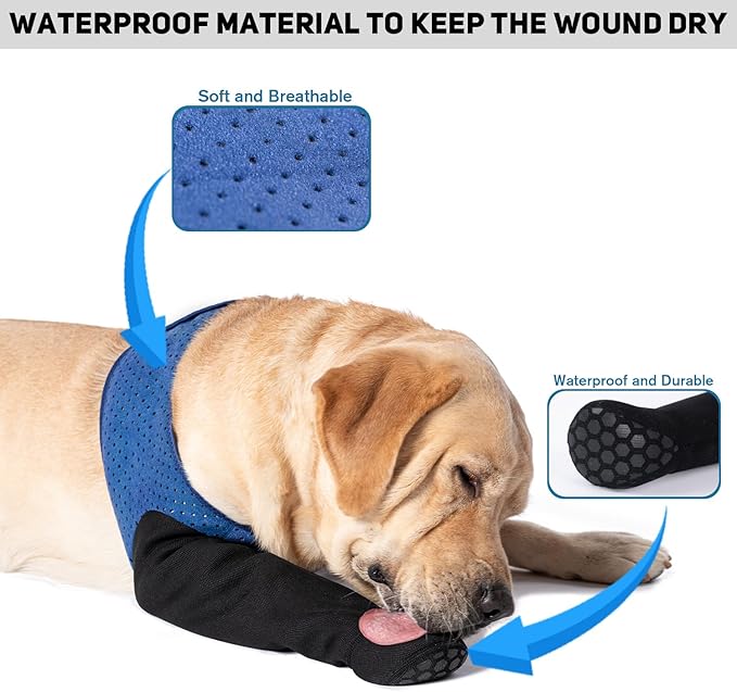 COODEO Dog Socks to Prevent Licking Paws, Healing Boots & Paw Protectors with Non-Slip Bottoms for Wound Protection, Waterproof Sleeve Shoes for Licking(Blue,3XL_Left