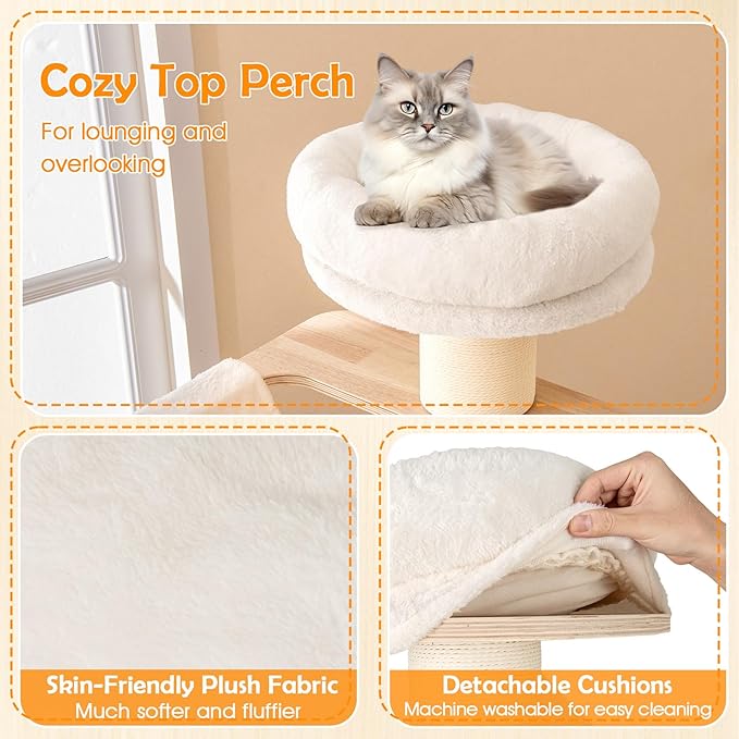 Tangkula 69” Tall Cat Tree, Multi-Layer Wood Cat Tower with Scratching Posts, Perch, Condo, Space Capsule, Hammock, Washable Cushions, Modern Cat Tree Tower for Indoor Cats Large Adult
