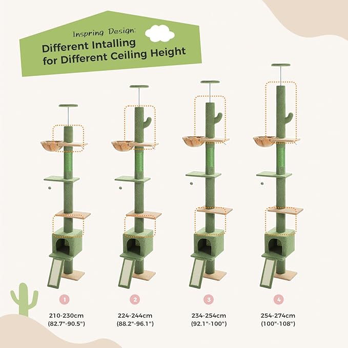 PEQULTI Floor to Ceiling Cat Tree, Tall Cat Tower, Adjustable Height (83&