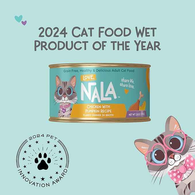 LOVE, NALA - FLAKED Chicken Variety Pack - 24 Pack - Natural Adult Cat Wet Food - Grain Free, Non-GMO, Lean Protein, Omega 3, Digestive Fiber, Added Minerals & Vitamins