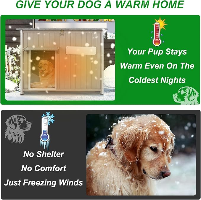 Dog House Outdoor Weatherproof & Wooden Dog Kennel with Chew-Proof Iron Frame,Removable Floor, Adjustable Vent Window, Easy Assembly for Large and Medium Dogs 43.3" D x 29.5" W x 33.5" H