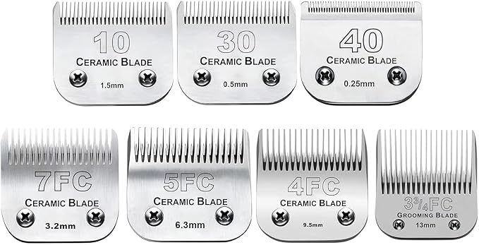 7pcs Dog Grooming Blades Compatible with Andis/Wahl/Oster Dog Clippers,Detachable Ceramic Blade & Stainless Steel Blade,Size: