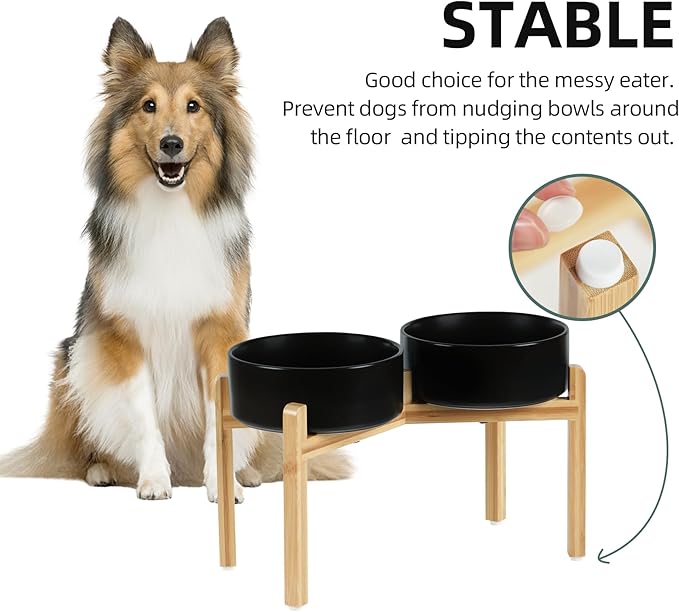 Ceramic Raised Double Bowls Set with Stand, Food & Water Bowls for Large Breed Dogs, Weighted Dog Dishes, Pet Bowl(8.2&