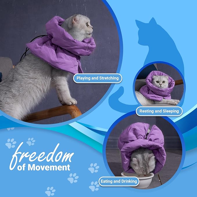 Cat Recovery Collar, Soft Adjustable Cone for Cats and Kittens, Lightweight Waterproof Elizabethan Collar for After-Surgery Care, Prevent Licking and Scratching, Neck Protector for Pets(Purple,M)