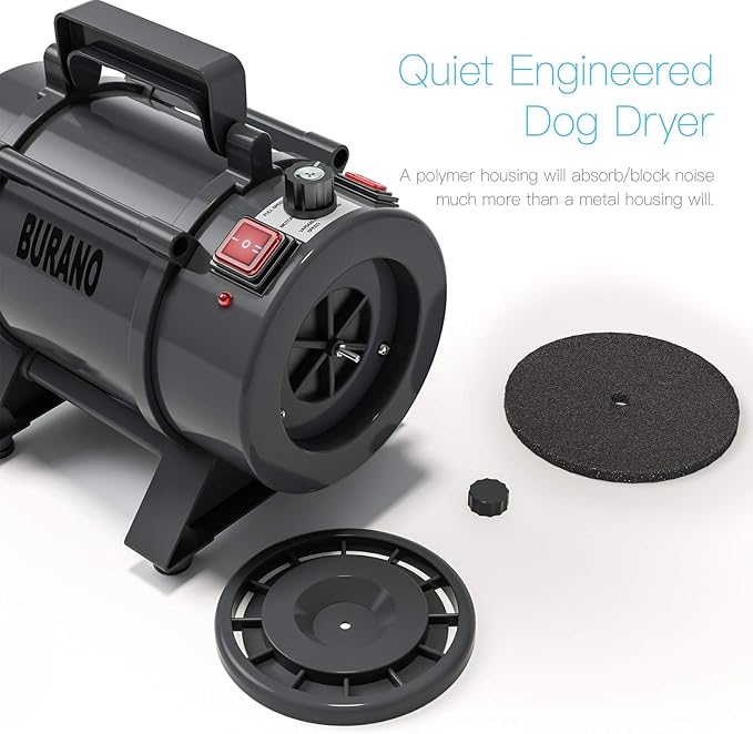 Burano Dog Dryer, High Velocity Pet Hair Dryer, 4.3HP Stepless Adjustable Speed Dog Hair Force Dryer, Powerful Pet Blower with Heater