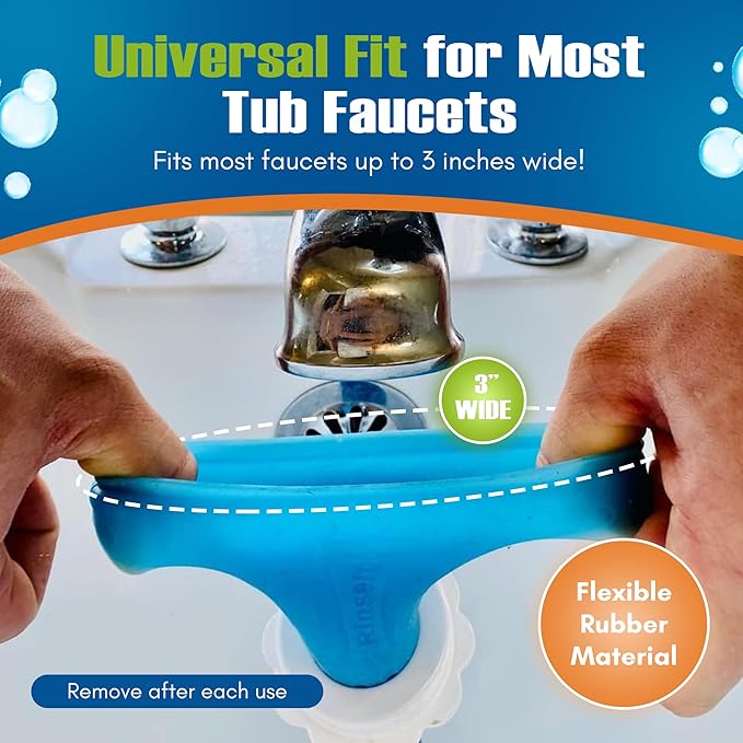 Rinseroo Slip-On Bathtub Faucet Sprayer Attachment. Ultra-Flex Dog Shower Adapter Portable With Pet Showerhead. Attach to Tub Spout 5 Foot Hose. No Install for Speedy Washing