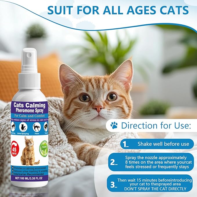 γππ’π π‘π₯π² πππππππ’π―πγCat Calming Pheromone Spray for Stress & Anxiety Relief β Reduces Scratching, Urine Spraying, Hiding β Drug-Free & Vet Recommended β with F3 Facial Pheromone 6.76oz