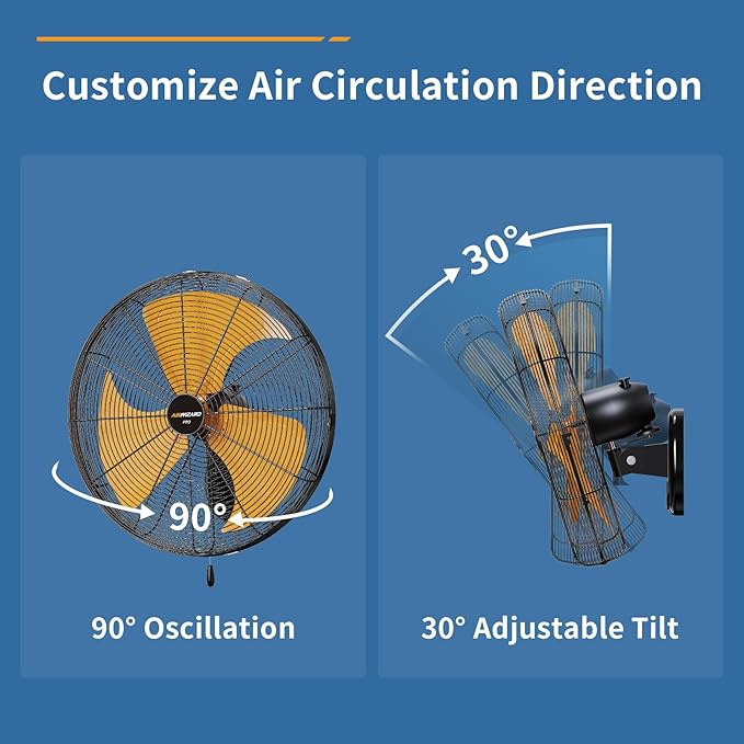 Oscillating High Velocity Wall Mount Fan, Industrial Heavy Duty Metal Wall Fans, 3 Speeds, Adjustable Tilt, Quiet Operation Commercial Shop Fan for Garage (18 Inch - Indoor)