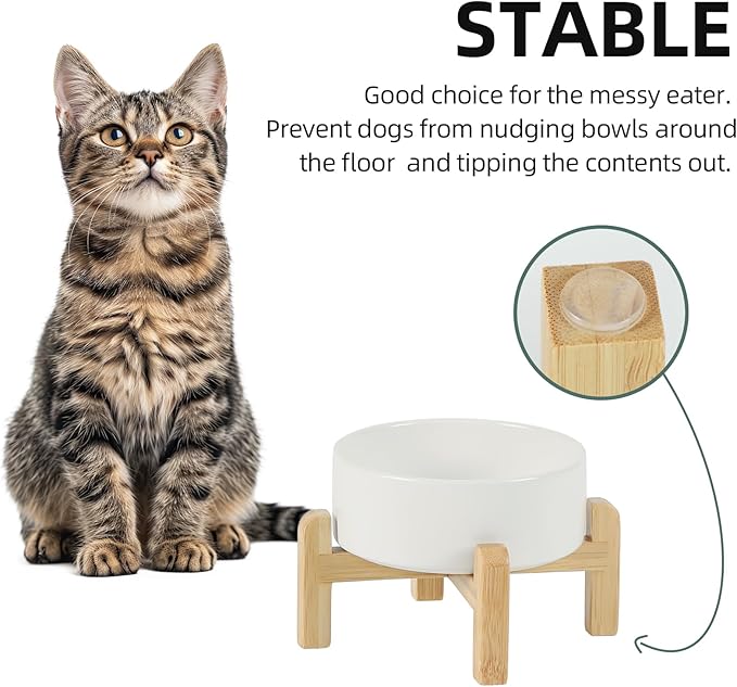 Ceramic Raised Dog and Cat Bowl Set, 2 Heights Elevated Stand, Food and Water Bowl for Small Breed Dogs, Cats, Kitty, Weighted Dog Dishes, Pet Bowls(5.1&