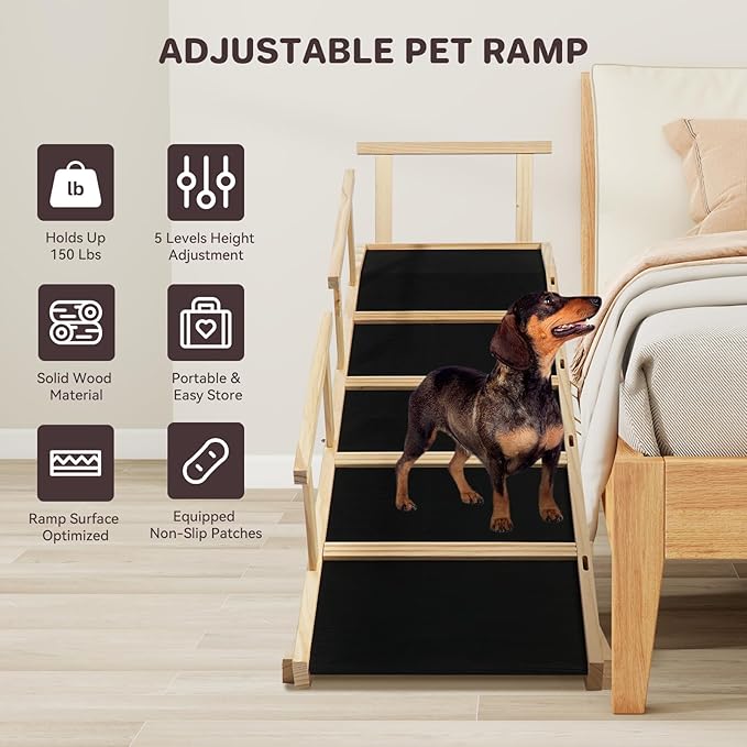 Dog Ramp for Bed PANTAZO Adjustable Ramps for Small Dogs to Get on Bed, Up to 28.5 Inches, 48&