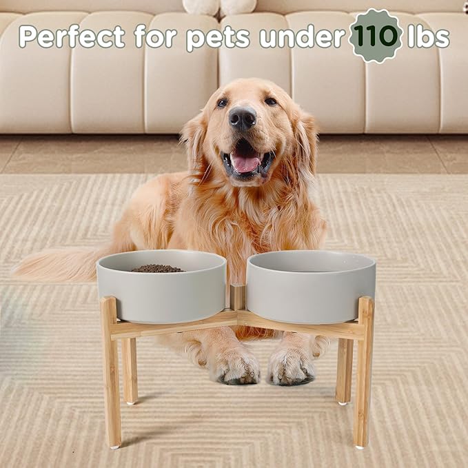 SPUNKYJUNKY Elevated Dog Bowls Ceramic, 8.3&