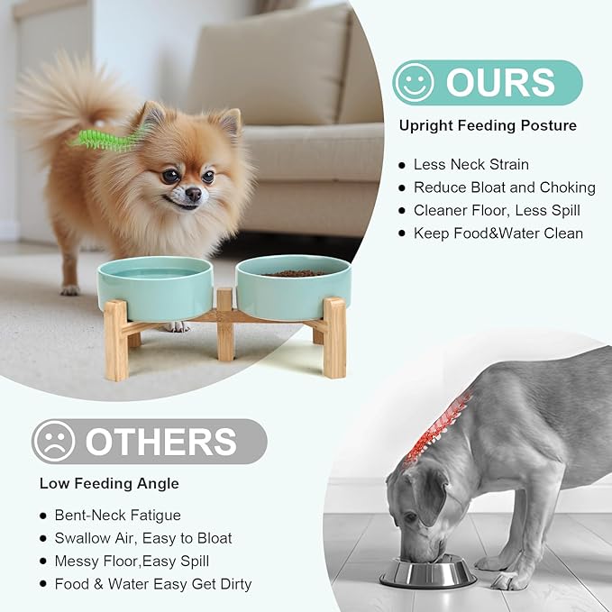 SPUNKYJUNKY Elevated Dog Bowls Ceramic, 5.1&
